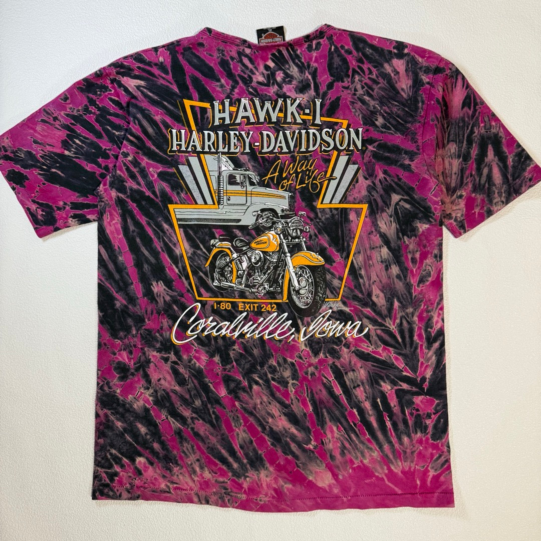 90s Harley-Davidson T-Shirt Pink 1991 / Tシャツ タイダイ 両面プリント