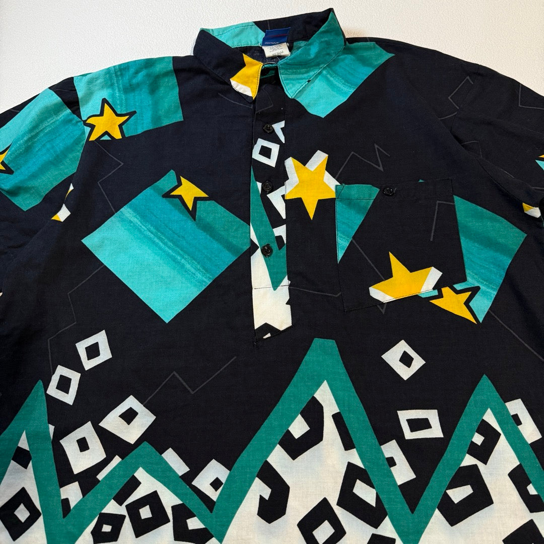 80s-90s Ocean pacific pull over shirt Made in USA / ハーフボタンシャツ 総柄