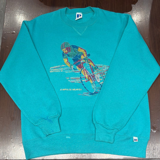 90s Russell sweat glitter print bicycle Made in USA / ラッセル スウェット ラメプリント 自転車 アメリカ製