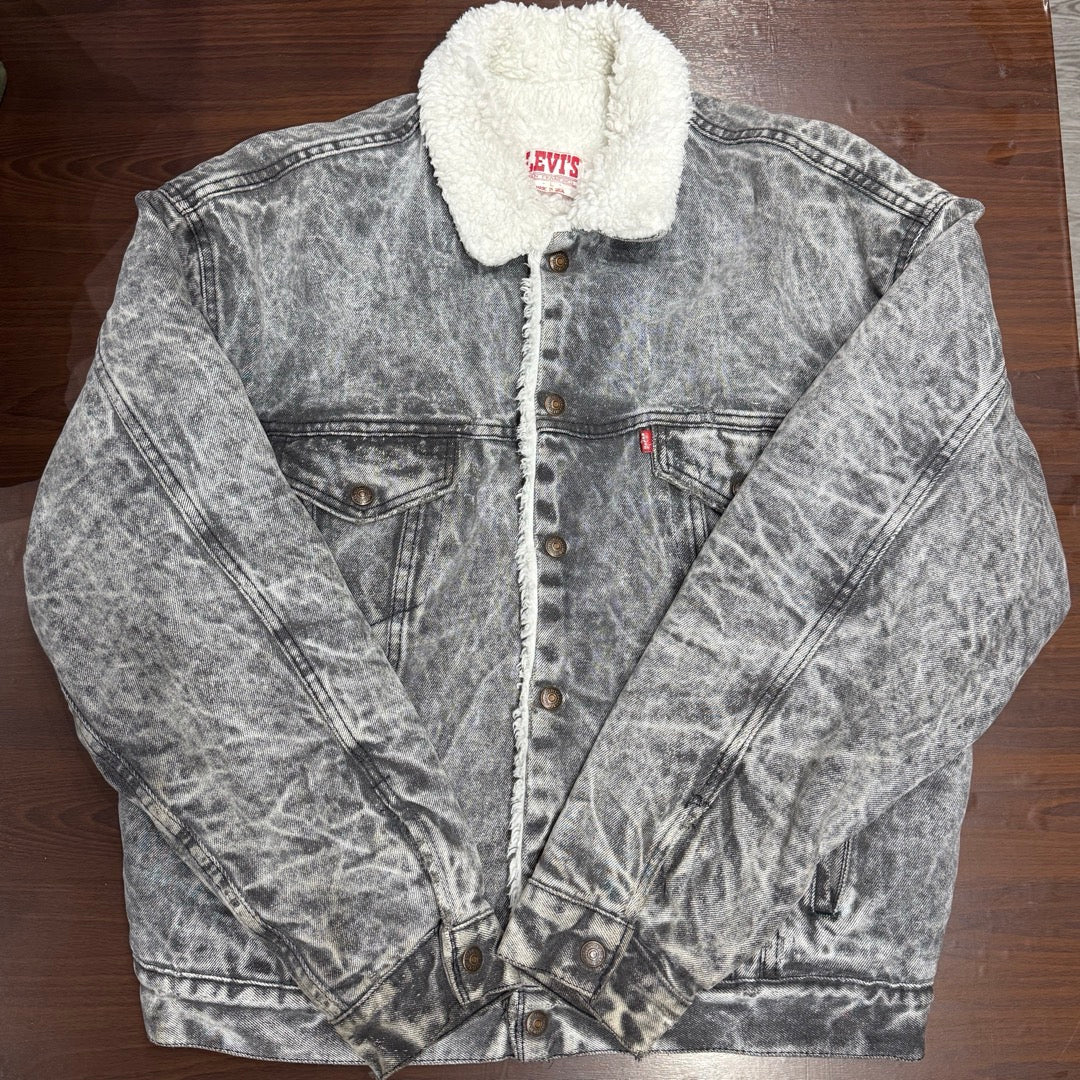 80s Levi's 70609-0253 chemical-washed black denim boa jacket Made in USA / リーバイス ケミカルブラック ボアジャケット シェルパ アメリカ製