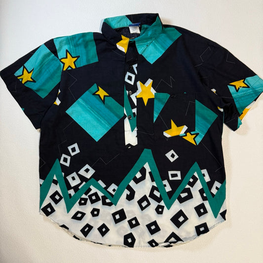80s-90s Ocean pacific pull over shirt Made in USA / ハーフボタンシャツ　総柄